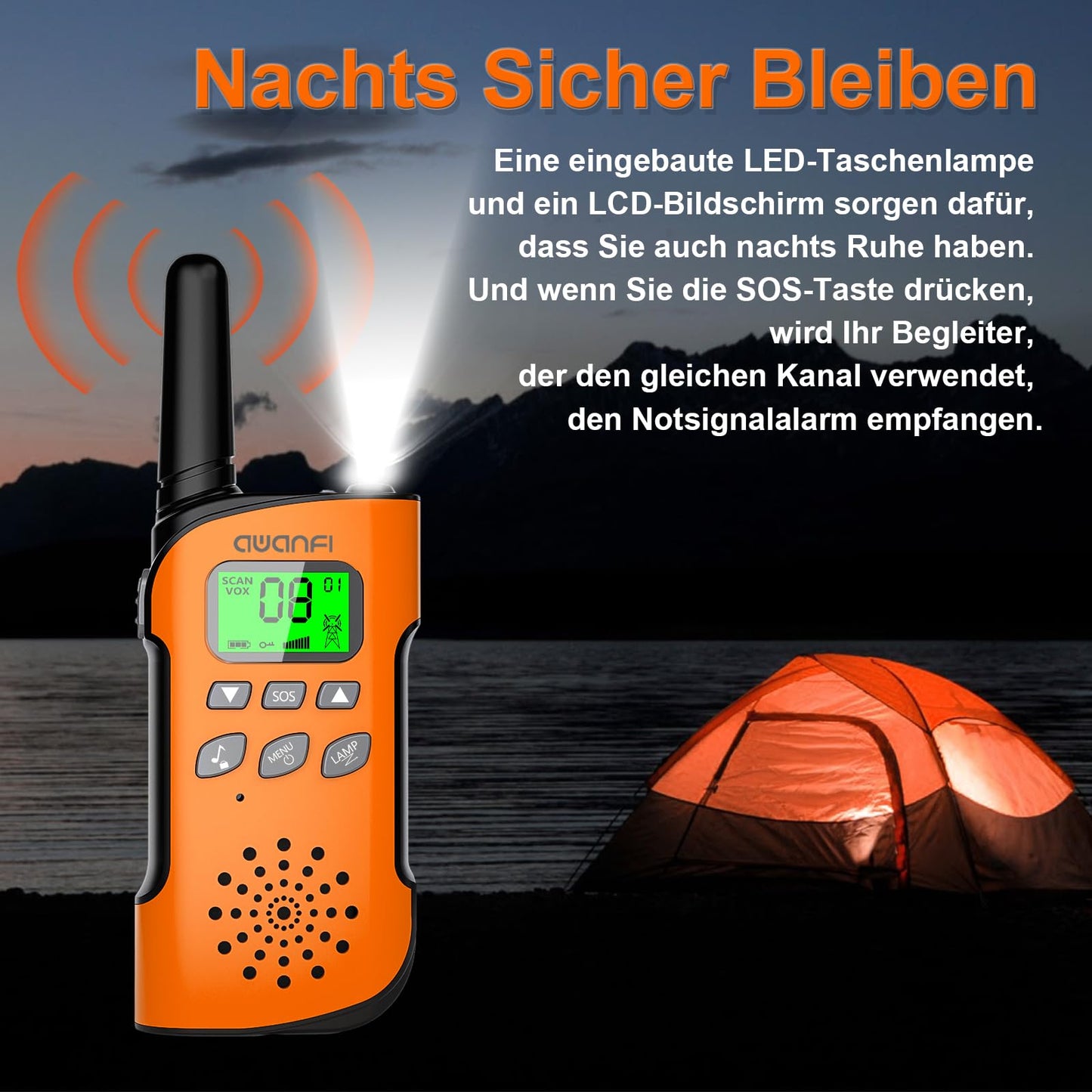 AWANFI Walkie Talkie Kids 3-Pack, Rechargeable Walkie Talkie with Li-ion Battery, Two-Way Radio with VOX, Flashlight, Walkie Talkie Camping Adventure, Gift for Kids aged 3-12.