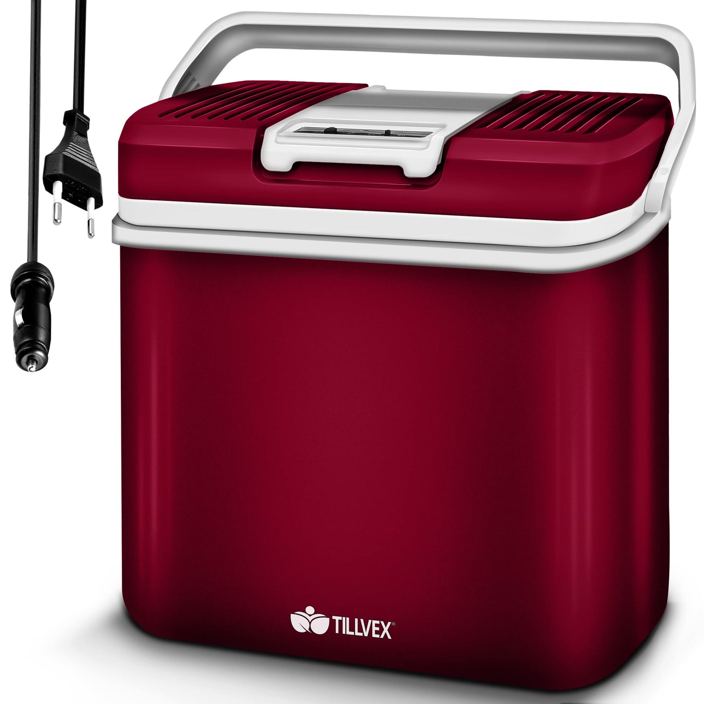 tillvex 24L Electric Cooler Box | Mini Fridge 230V and 12V for Car Camping | cools & warms | ECO Mode (Red)