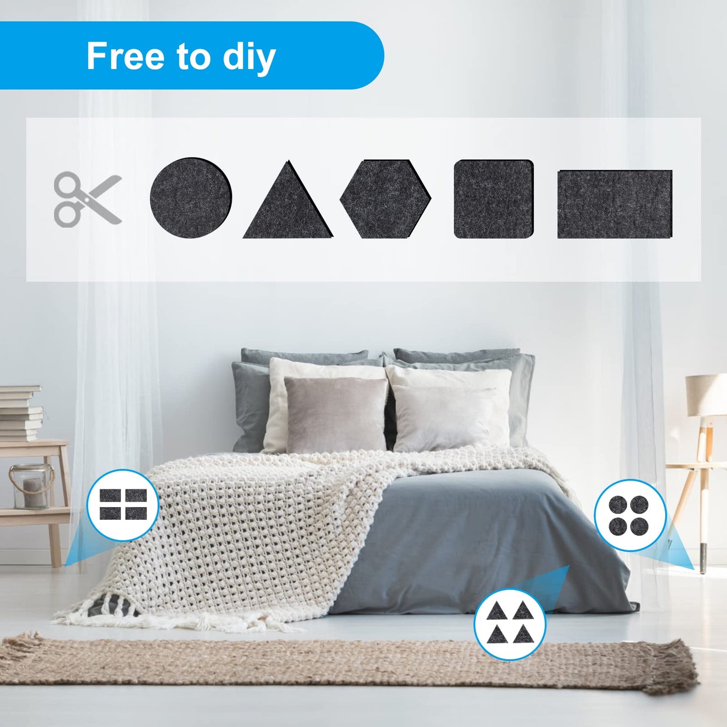Self-adhesive felt gliders, 60x150 cm felt, furniture glider felt pads, Black-gray multipurpose adhesive glider mat tape, Strong felt adhesive tape for couch, table legs, chair furniture feet