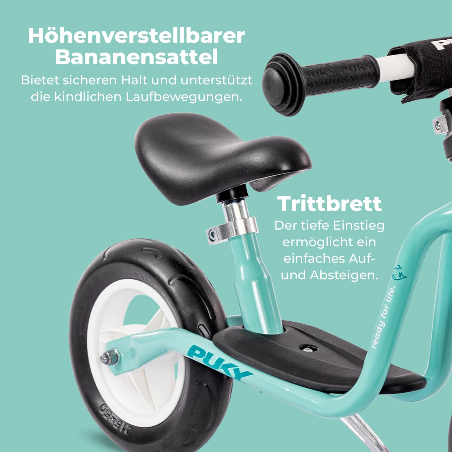 PUKY LR M Aqua Green | Balance bike for ages 2 and up | Kids' toy for ages 2 and up | Scooter with footboard | Training bike with safety handlebars | Adjustable handlebar & seat height