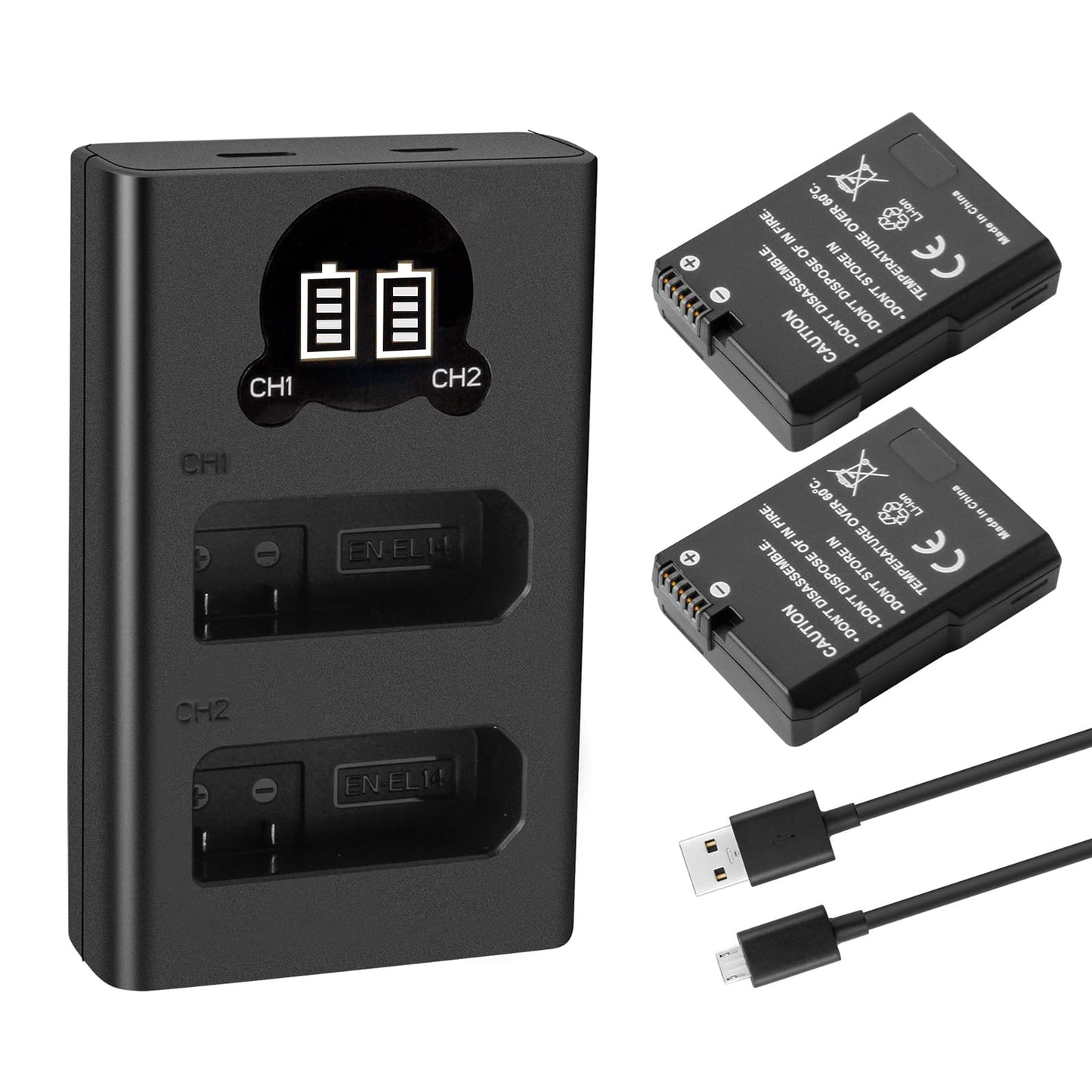 2X EN-EL14 EN-EL14a Replacement Battery Compatible with Nikon D5600 D5500 D5300 D5200 D5100 D3500 D3400 D3300 D3200 D3100 Df Coolpix P7800 P7700 P7200 P7100 P7000