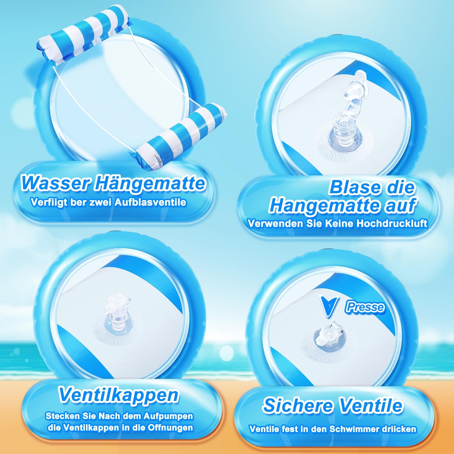 Dusor inflatable pool accessories set 2 pieces, XL inflatable water hammock, inflatable pool toy water hammock 4 in 1, adult pool float, water toy for adults and kids