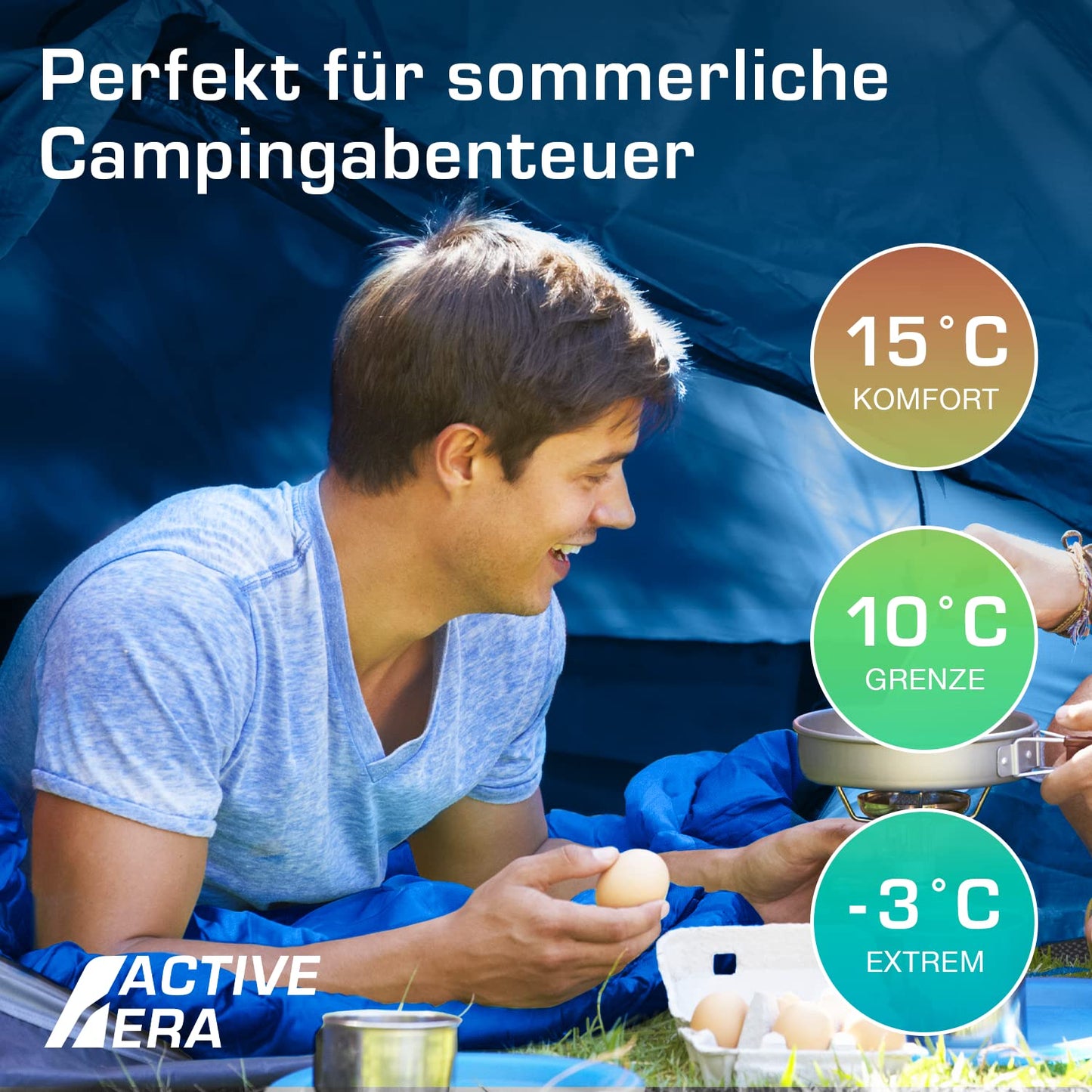 Active Era Sleeping Bag -3°C to 15°C for Summer, Spring, Autumn - Lightweight Outdoor and Indoor Sleeping Bag - Blue