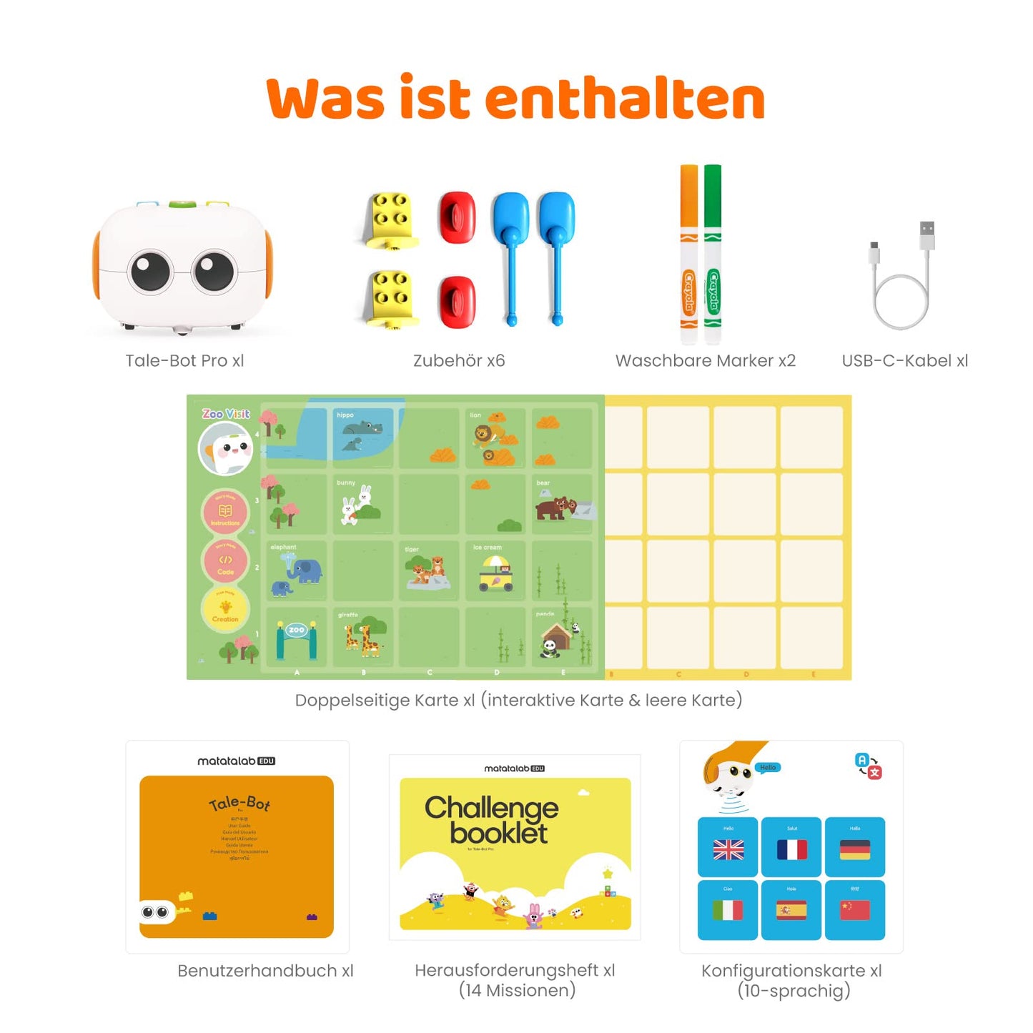 Programmable robot for children aged 3-5 years old, MatataStudio Tale-Bot Pro is a programmable robot toy kit for toddlers to learn early programming skills. STEM interactive electronic robot for ages 3+.