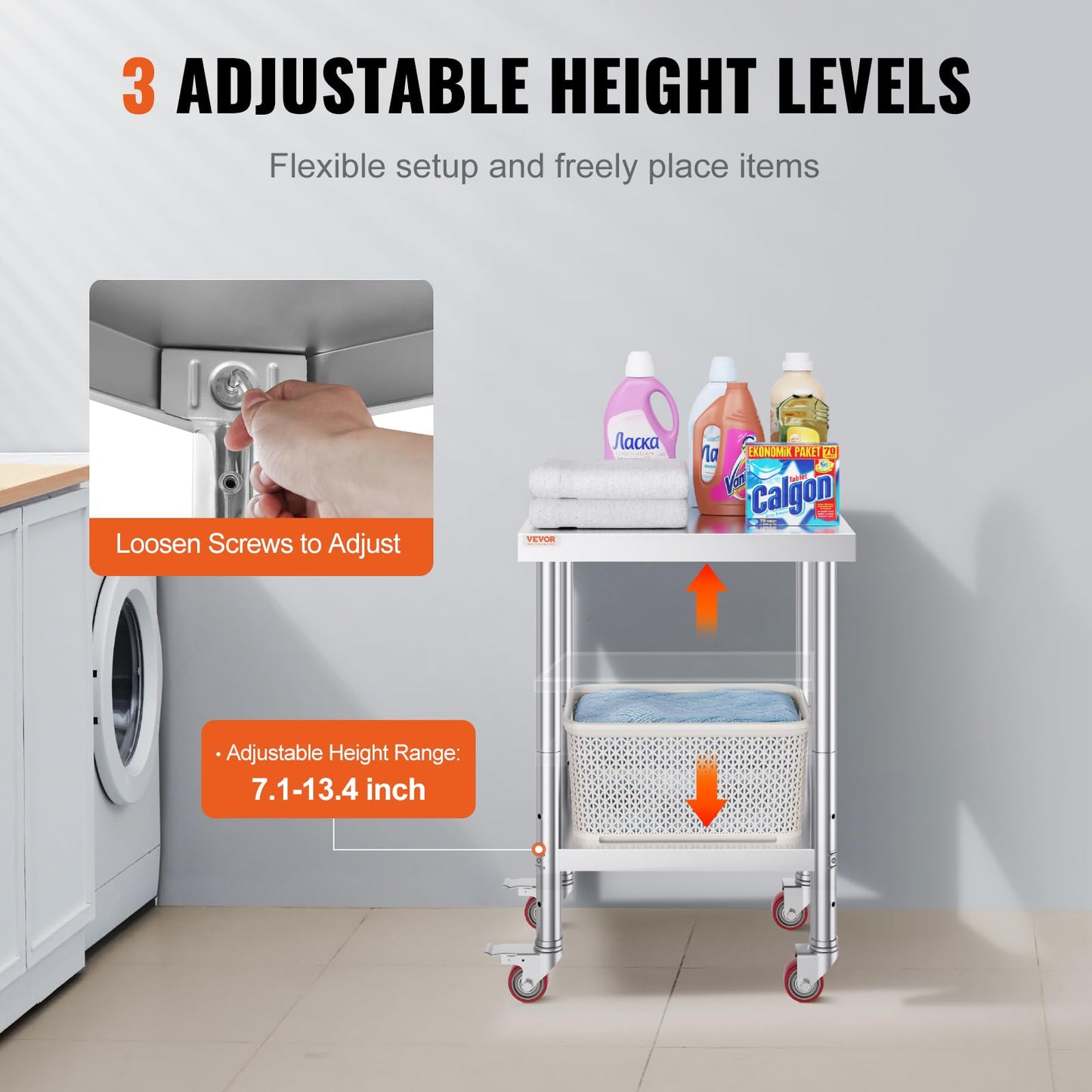VEVOR Work Table 61 x 46 x 86 cm Stainless Steel Catering Work Table 100 kg Load Capacity Food Prep Table Commercial Kitchen Work Table for Kitchen Bar Restaurant 4 Adjustable Feet