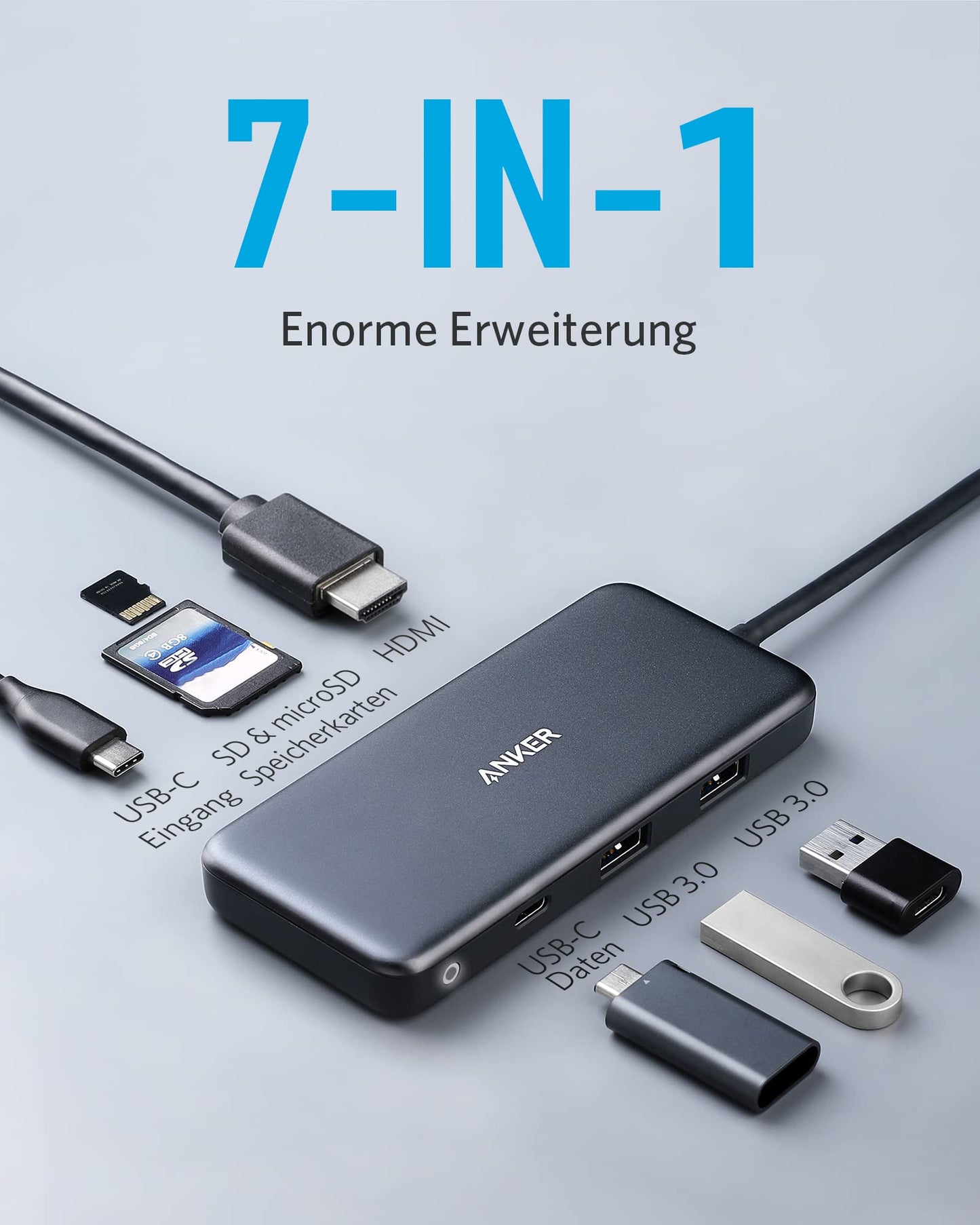 Anchor USB C Hub, 7-in-1 adapter with 4K HDMI, 100W power delivery, USB C, 2 USB A 5Gbps data ports, microSD & SD card slots. Compatible with MacBook Air, MacBook Pro, XPS, etc.