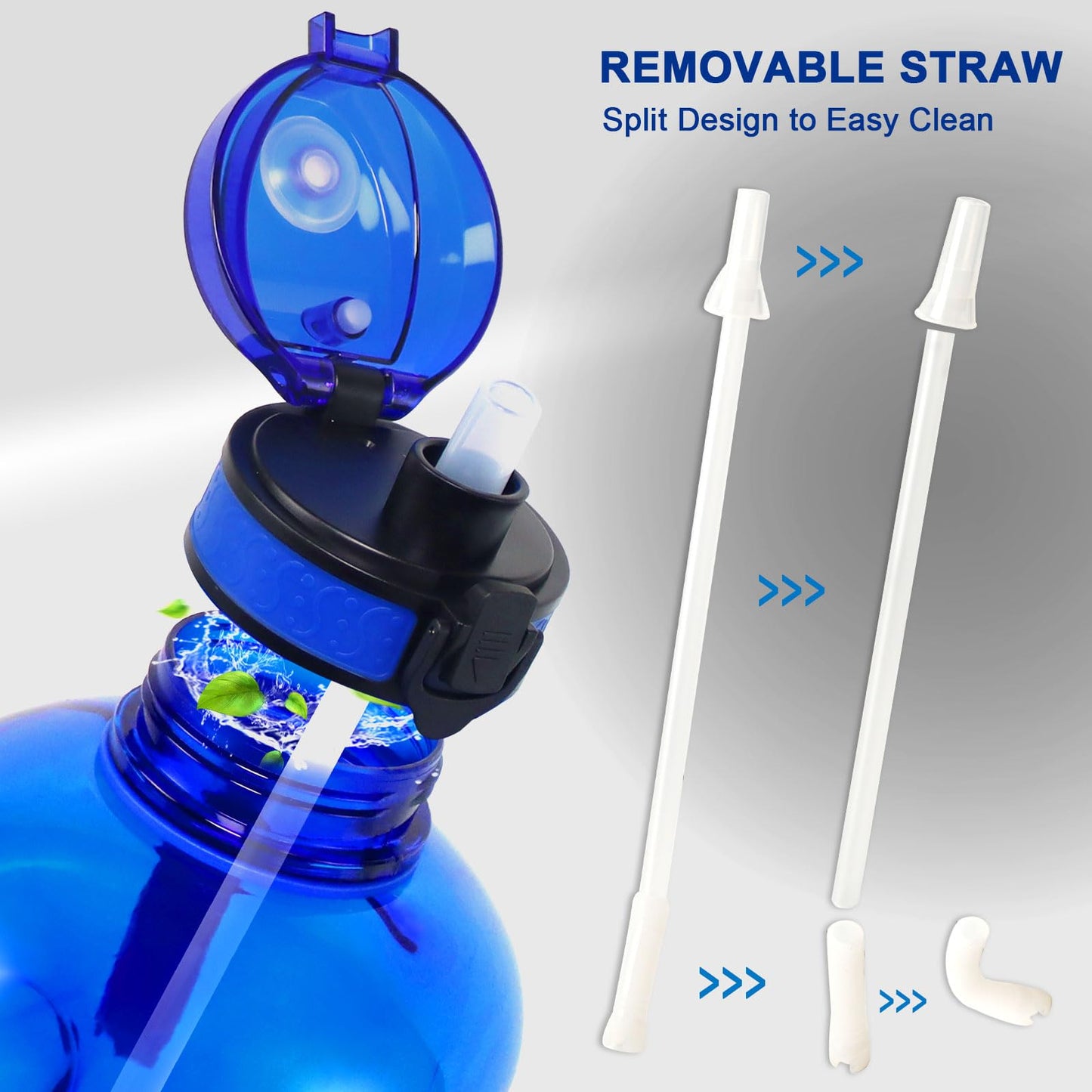 3L Motivational Water Bottle with Straw, Time Markings, & Handle! Stay hydrated & crush your fitness goals at the gym, outdoors, & in the office (Royal Blue)