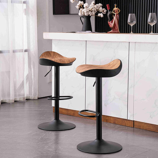 Kidol & Shellder Bar Stool Set of 2 360° Swivel and Height Adjustable Modern Kitchen Counter Hydraulic Armless Wood Grain...