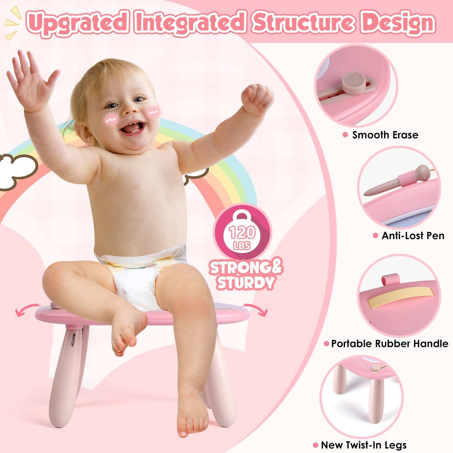 Smasiagon Magnetic Drawing Board for Kids, Colorful Erasable Magnet Drawing Board with Legs for Toddler Toy from 1 2 3 Years Girls Gift (Light Pink)
