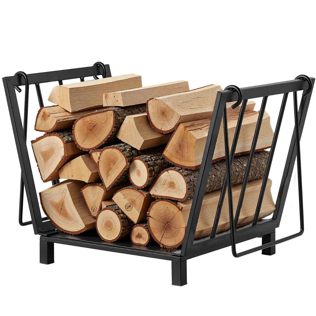 Amagabeli Firewood Basket 35 x 32 x 32cm Fireplace Wood Basket Metal Firewood Basket Wooden Cradle Fireplace made of steel with handle carrying basket for wood carrying basket wood carrier for wood stove log carrier