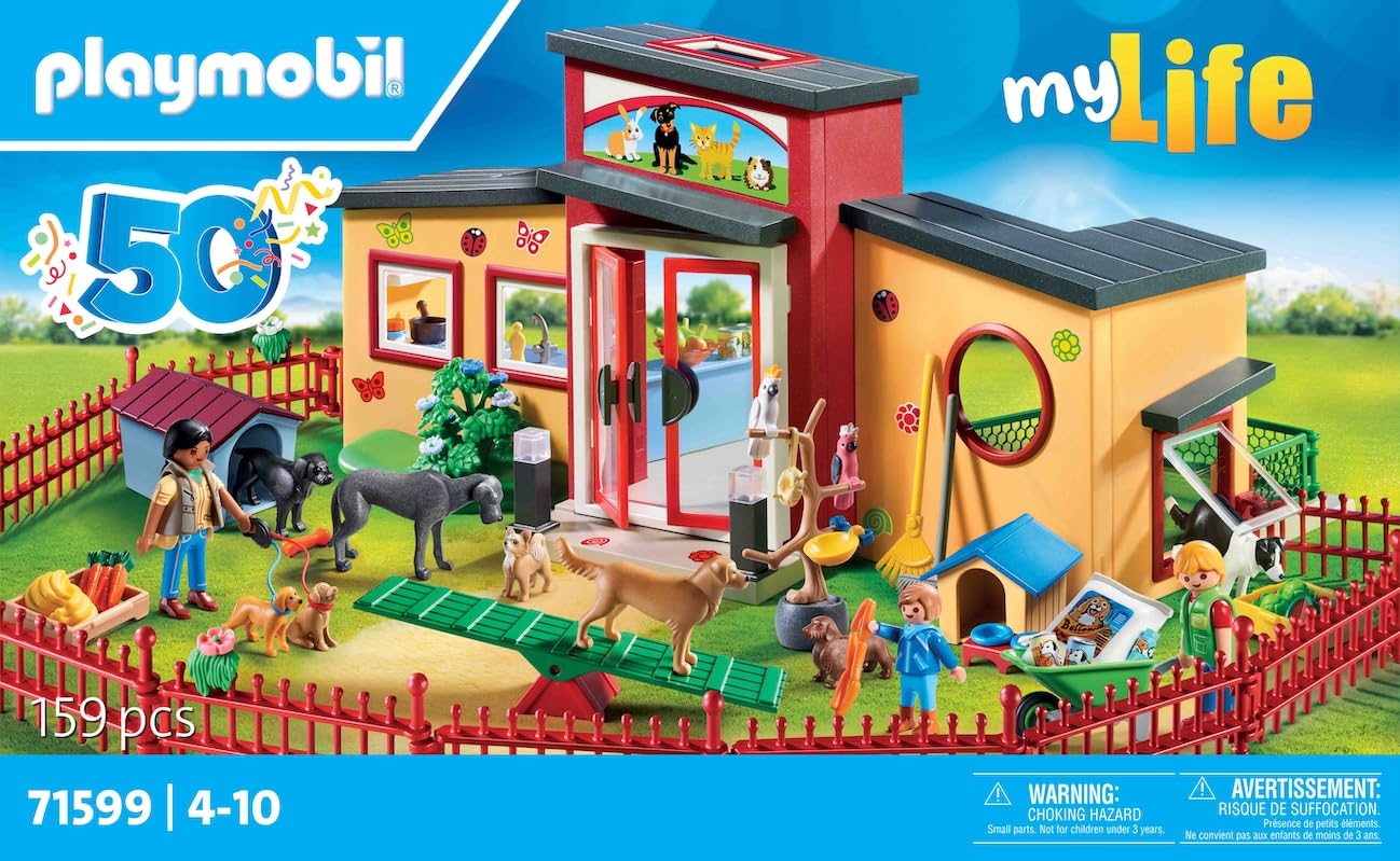 PLAYMOBIL MyLife 71599 Animal Hotel 'Paw', large pet hotel with 10 animals, great care accessories and cute decorative stickers, detailed toy for children aged 4 and up