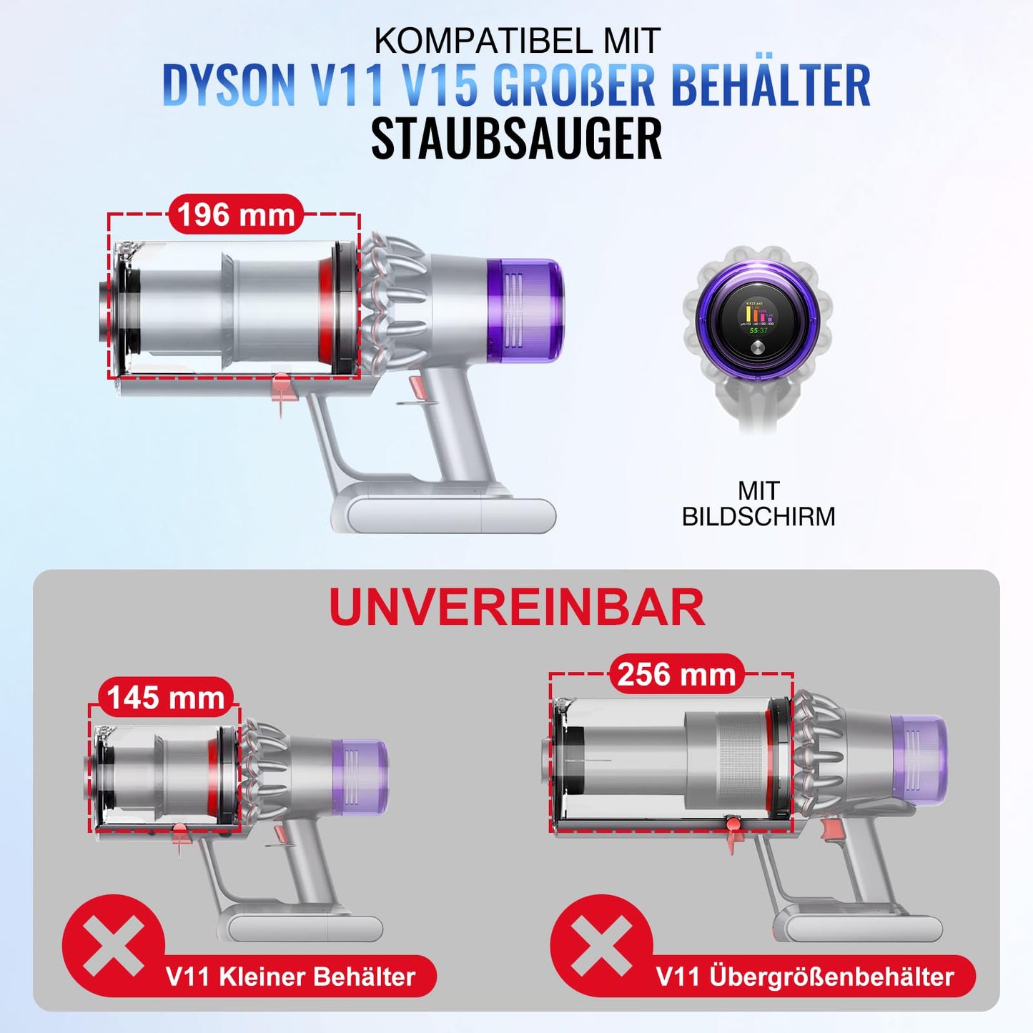 Improved dust bin for Dyson V11 V15 SV14 SV15 SV22 vacuum cleaners. Large bin replacement assembly parts number 970050-01 and part number 965443-01.