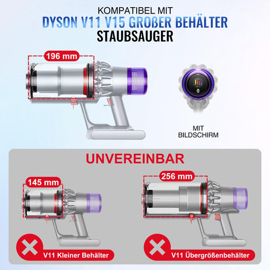 Improved dust bin for Dyson V11 V15 SV14 SV15 SV22 vacuum cleaners. Large bin replacement assembly parts number 970050-01 and part number 965443-01.