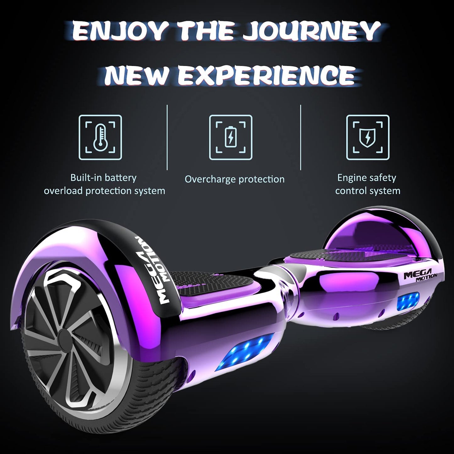 MEGA MOTION Hoverboard Kart, 6.5 inch Hoverboards with seat, equipped with Bluetooth speaker and LED lights, gift for adults and children.
