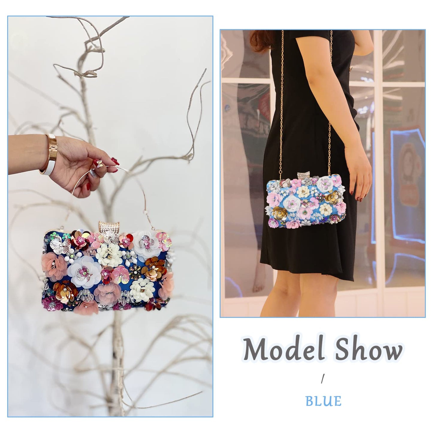LHHMZ Women's Elegant Floral Evening Clutch Bags Floral Bead Wedding Tote Bags Bride Shoulder Handbags