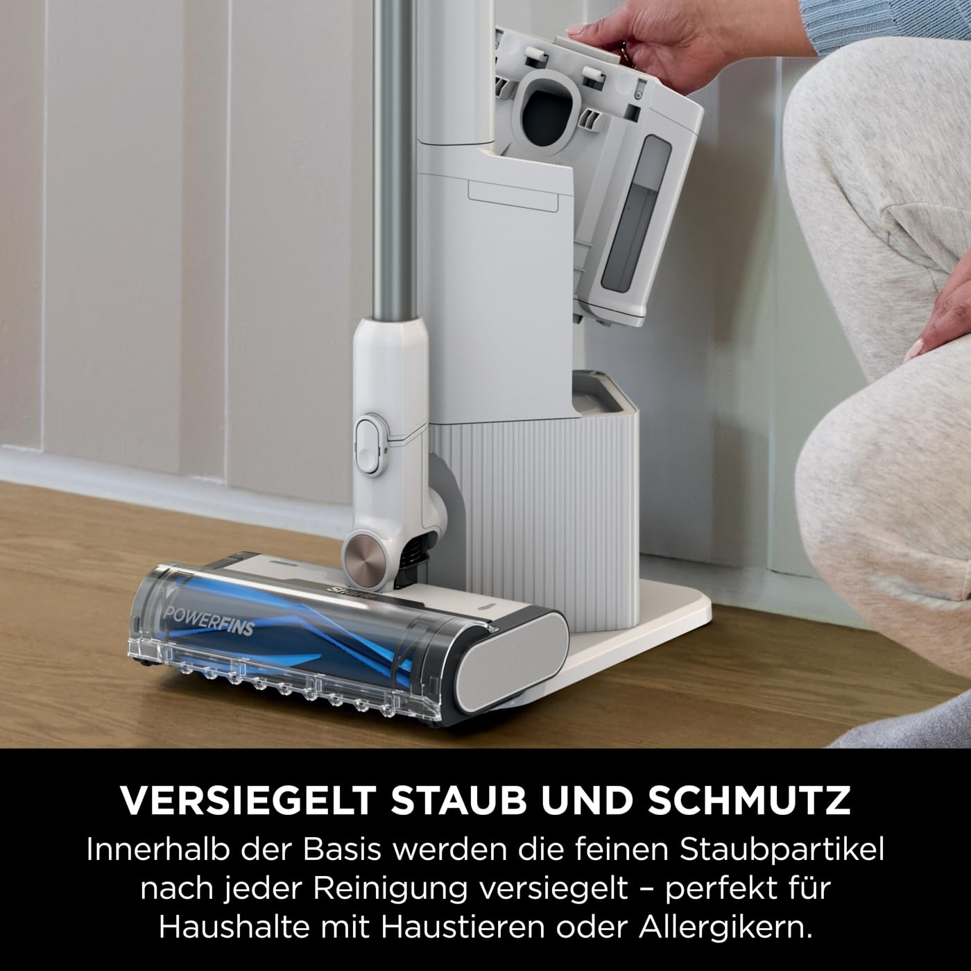 Shark Clean and Empty Cordless Vacuum with Anti Hair Wrap, up to 40 minutes runtime, self-cleaning system, for pet hair, carpets and hard floors, with LED lights, quiet operation, white/blue, BU3521EU
