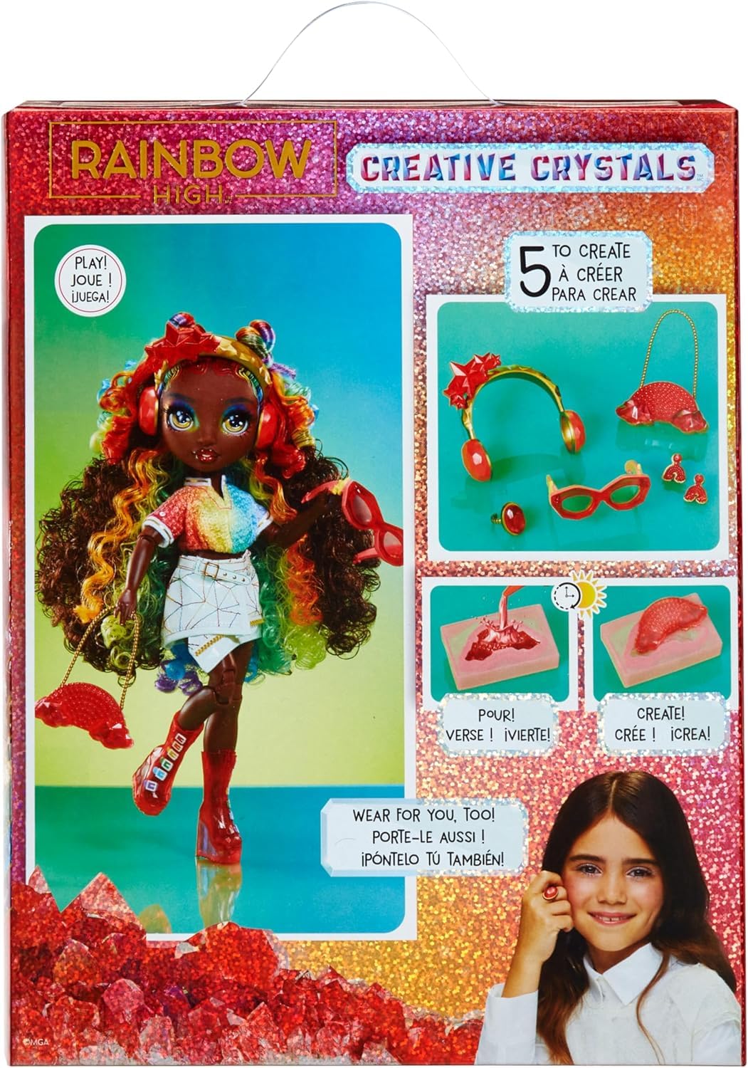 Rainbow High Creative Crystals Iris - 28 cm fashion doll with Make It Kit for crystal accessories, Ring for You, craft, resin playset, gift for kids 8+, Not EDIBLE