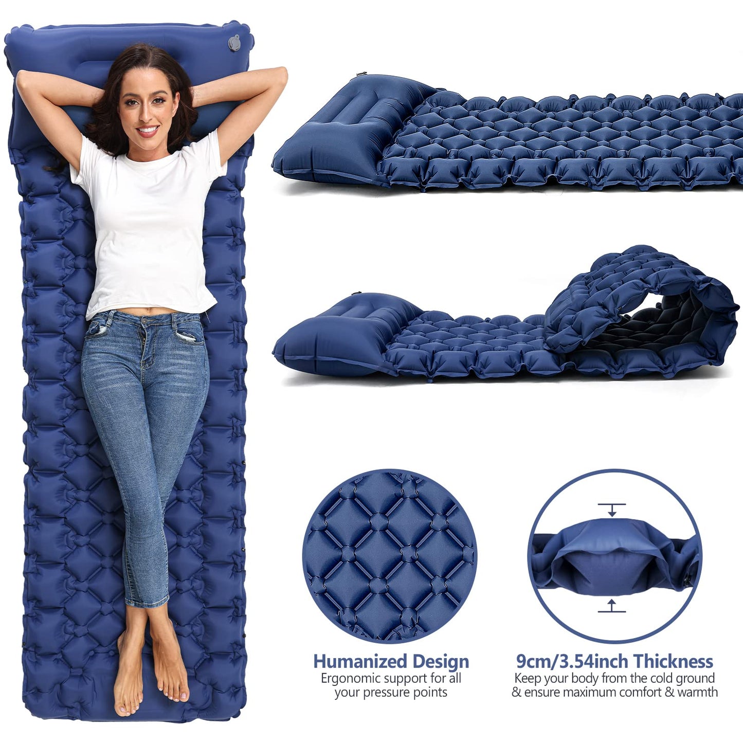 Kiaitre Self-Inflating Sleeping Pad, 9CM Ultralight Inflatable Air Mattress, Portable Compact Camping Mat Air Pad for Camping, Hiking, Backpacking, and Trekking.