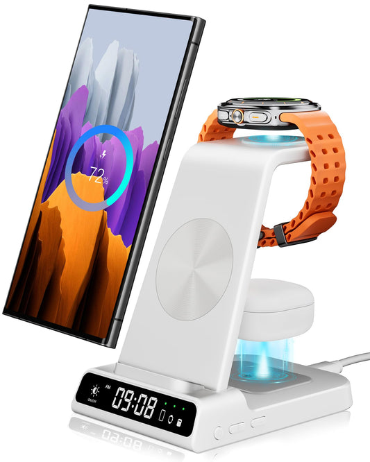 Inductive charging station for Samsung S24 Ultra, leQuiven 3 in 1 Wireless Charging Station for Z Fold 6/Z Flip 6/Galaxy 24/S23 Ultra/S22, Watch Charger for Samsung Galaxy Watch 7/Ultra/6/6 Classic/Buds 3