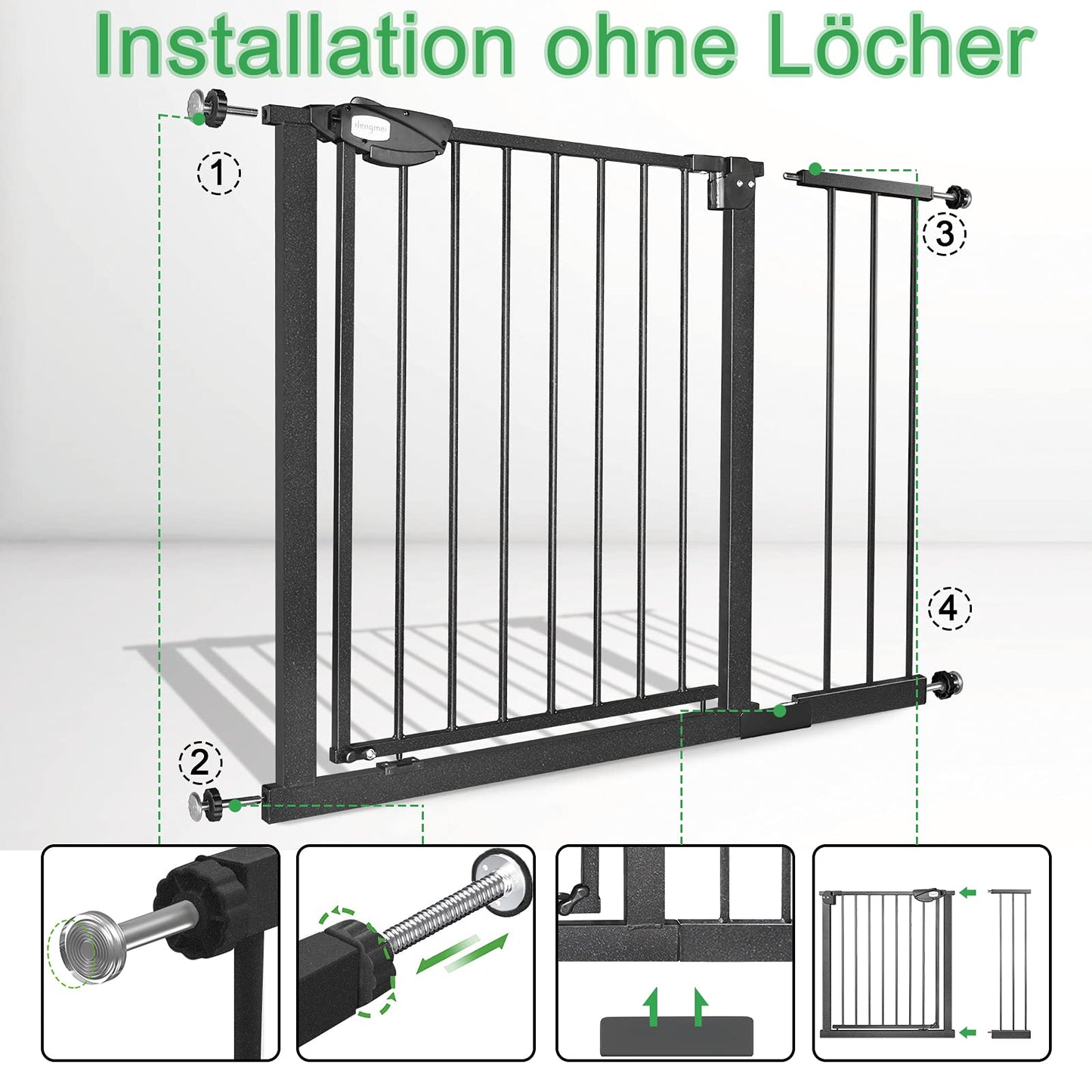 On door safety gate stair gate for children auto-close baby stair gate door gate, without drilling, 180° two-way opening (85-95 cm, Black)