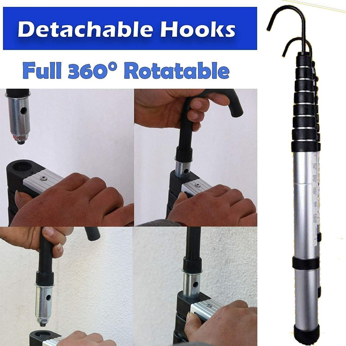 5m telescopic ladder with roof hook kit aluminum, portable, multifunctional, foldable, durable, multipurpose aluminum telescopic ladder, extendable
