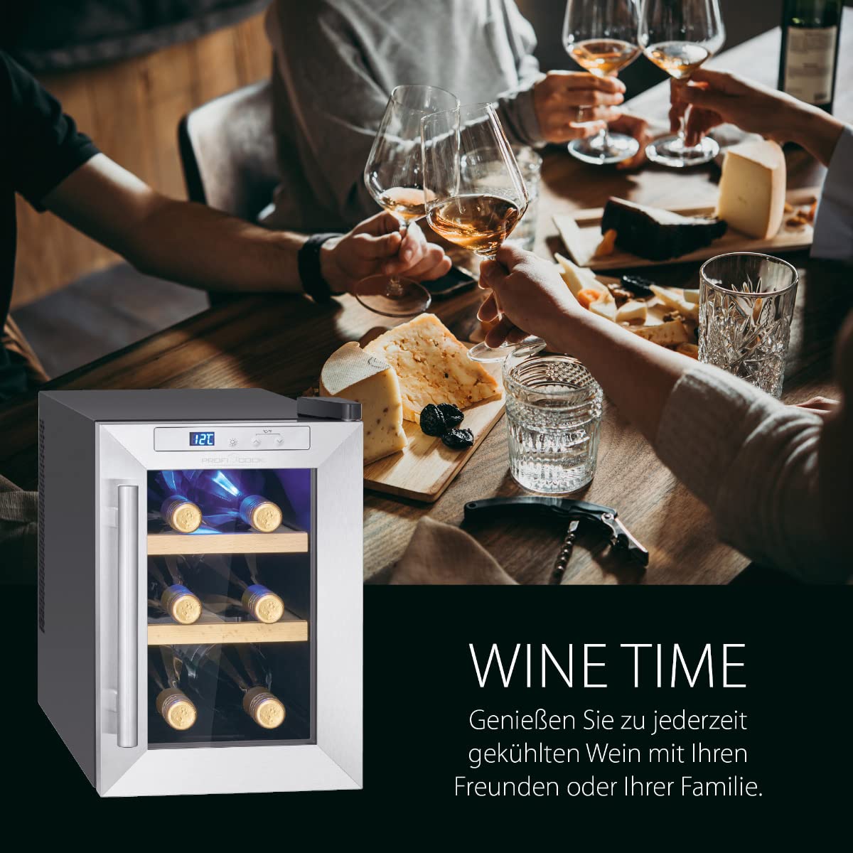 ProfiCook wine cooler | 6 bottles | beverage cooler | UV-resistant glass door | wine cooler | LED lighting | 3 storage levels - 2 of which are removable | 11-18°C | PC-WK 1231