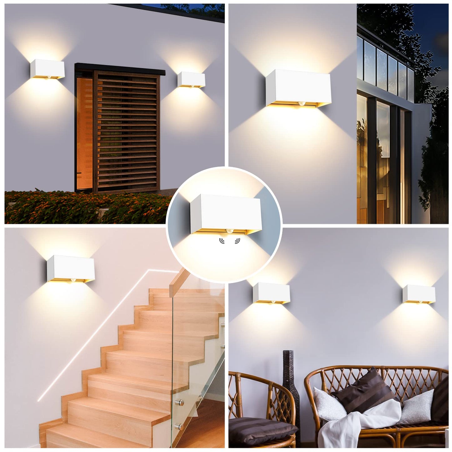 Kingwen 20W LED wall lights with motion sensor White indoor wall lamp 3000K outdoor lamp with motion sensor Warm white LED wall light indoor rectangular adjustable beam angle outdoor wall lamp IP65