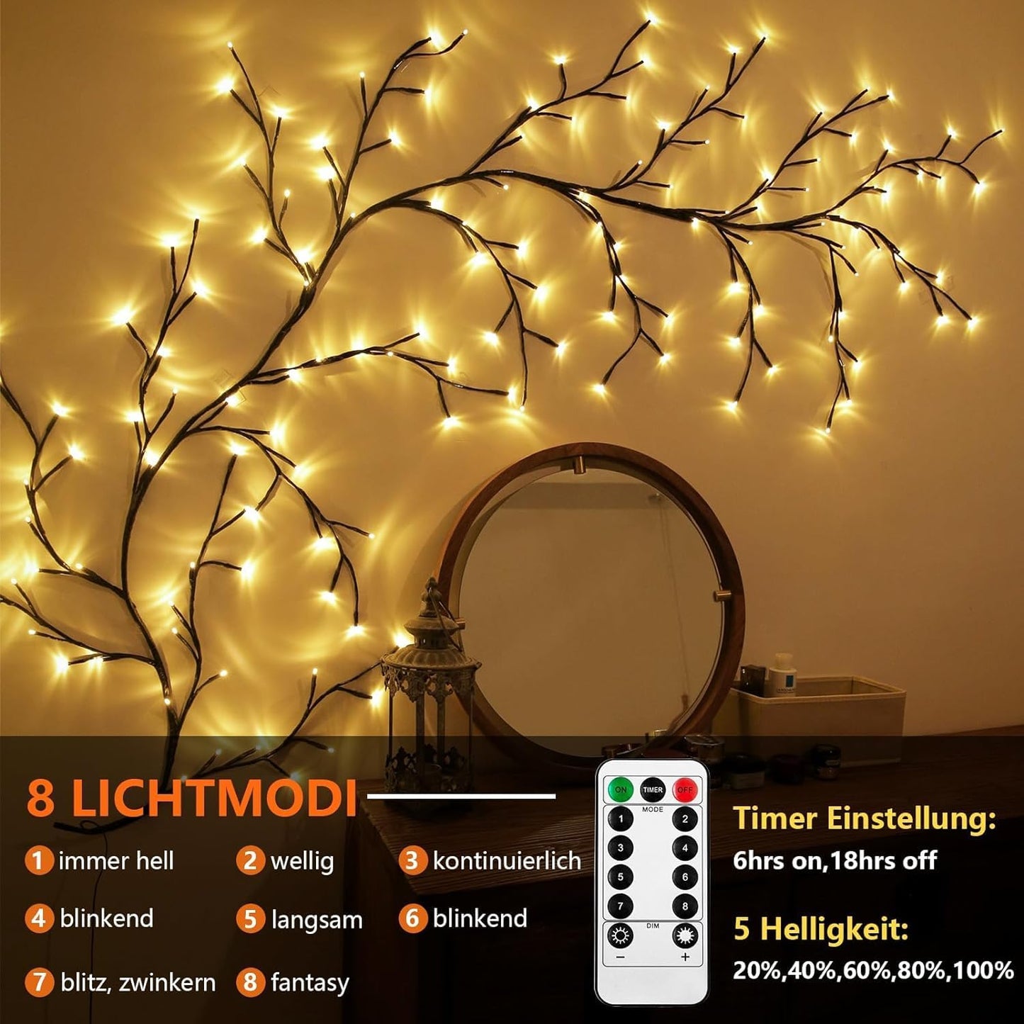 Ciskotu Willow Vine LED Fairy Lights with Plug, 144 LEDs Willow Vine Tree String Lights for room, LED Tree Wall Decor Living Room, Artificial Light Branches Bedroom Decor