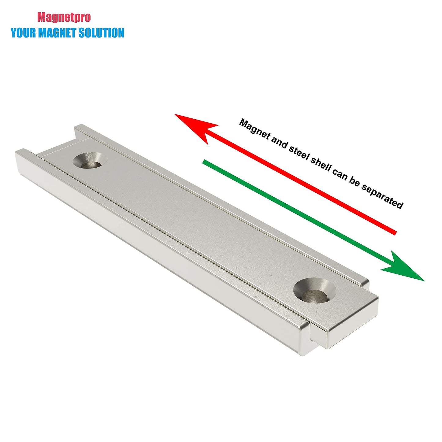 MagneticPro 6pcs Rectangle Magnets 30kg Force 60x13.5x5mm with Countersunk Holes and Steel Cup, Household and Industrial Pot Magnet with Screws.
