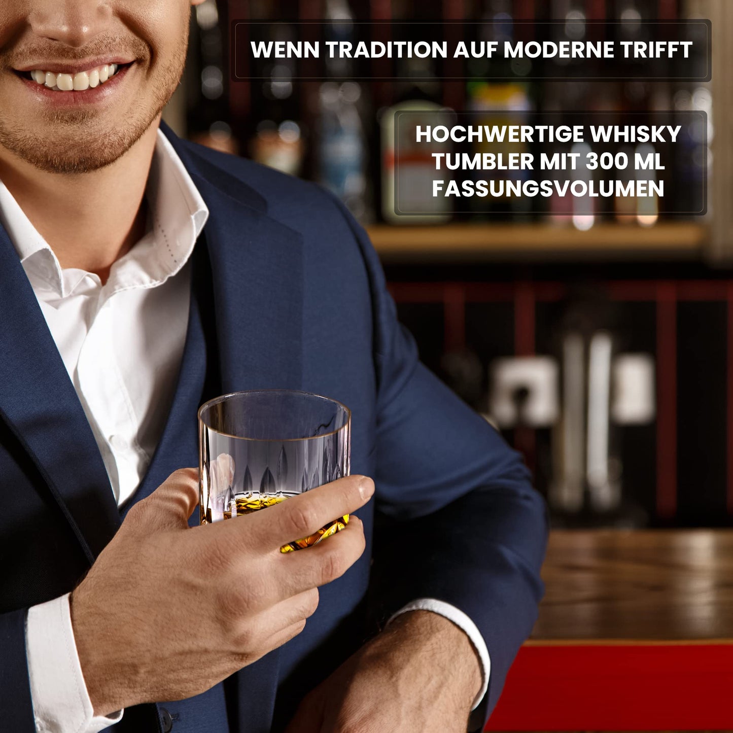 Twhisky Premium Whisky Glasses Gift Set - 2 Whiskey Tumblers 300 ml, 8 Reusable Whisky Stones made of Basalt, 2 Slate Coasters, Tongs & high-quality Gift Box