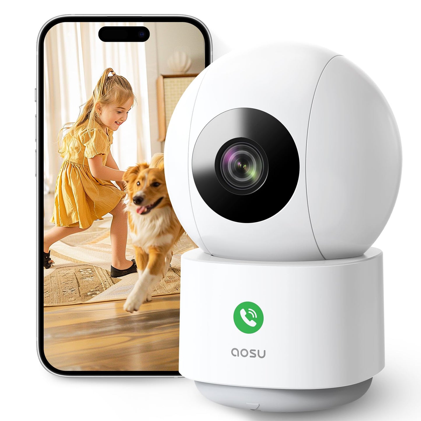 AOSU 2K indoor surveillance camera, 5G/2.4GHz WiFi camera with night vision, 360° home security camera for older kids with human/pet detection, 2-way audio, compatible with Alexa.