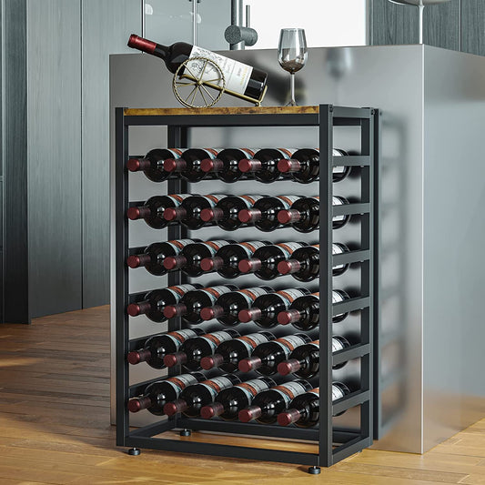 Dripex wine rack for 30 bottles, 6-tier bottle rack with vintage metal wine stand for cellar, bar, and storage space, bottle holder with tabletop 59 x 30 x 88 cm, vintage brown-black