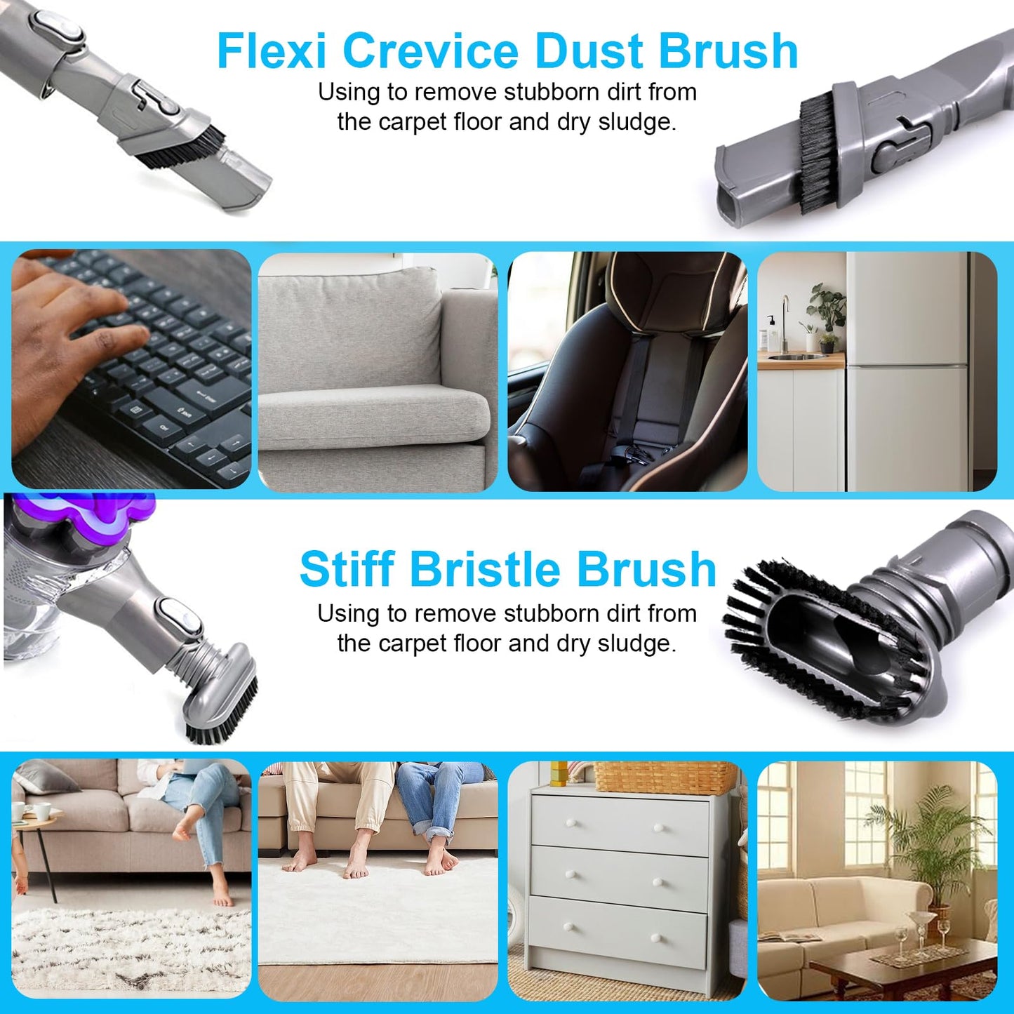 KEEPOW 7 Piece Accessory Set Replacement Parts for Dyson DC24 DC25 DC33 DC35 DC37 DC39 DC40 DC44 DC45 DC48 DC58 DC59 DC62 DC65 V6 Animal Handheld Vacuum Brush Tool Attachments Set