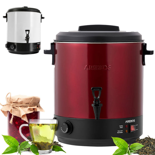 Arebos preserving cooker 1800 W | 28 L preserving pot | with timer, thermostat & overheat protection | continuously adjustable 30-110°C | mulled wine cooker | incl. canning jar lifter & canning funnel | Red