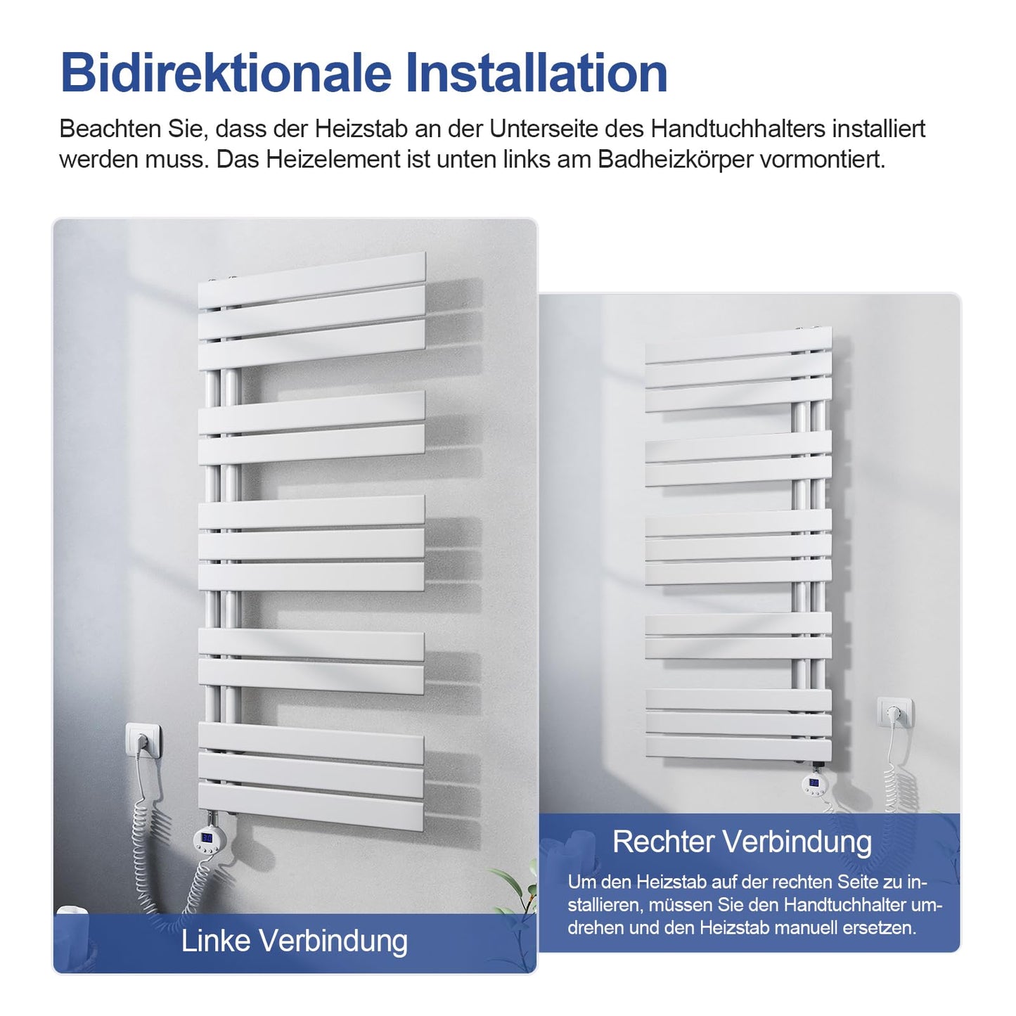 Meykoers Electric Towel Radiator with Thermostat, 899 x 600mm Bathroom Electric Towel Radiator Flat White Bathroom Towel Dryer Towel Warmer