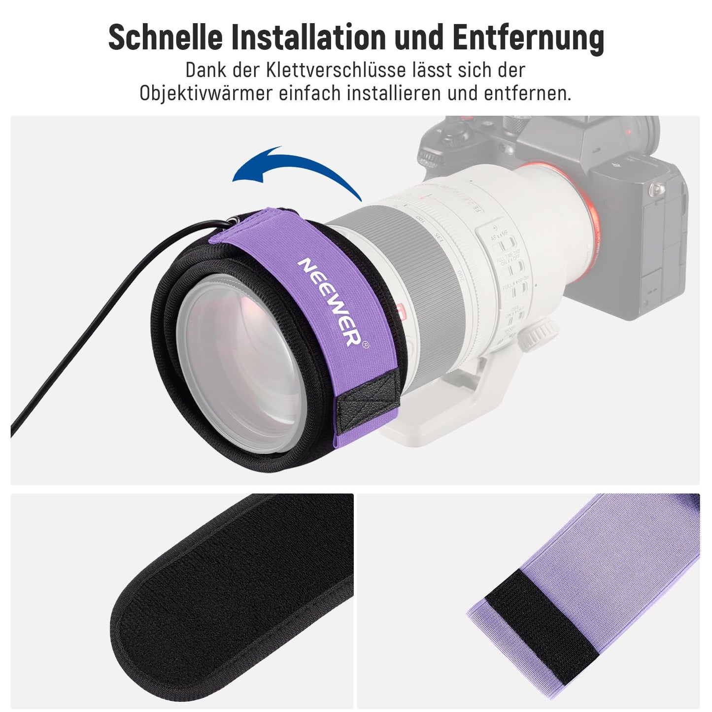 NEEWER USB 500mm lens heater with FPC, fast, even heating technology for DSLR camera lens telescope astrophotography, 3 temperature levels, prevents overvoltage/dew/mist/condensation, HW-30