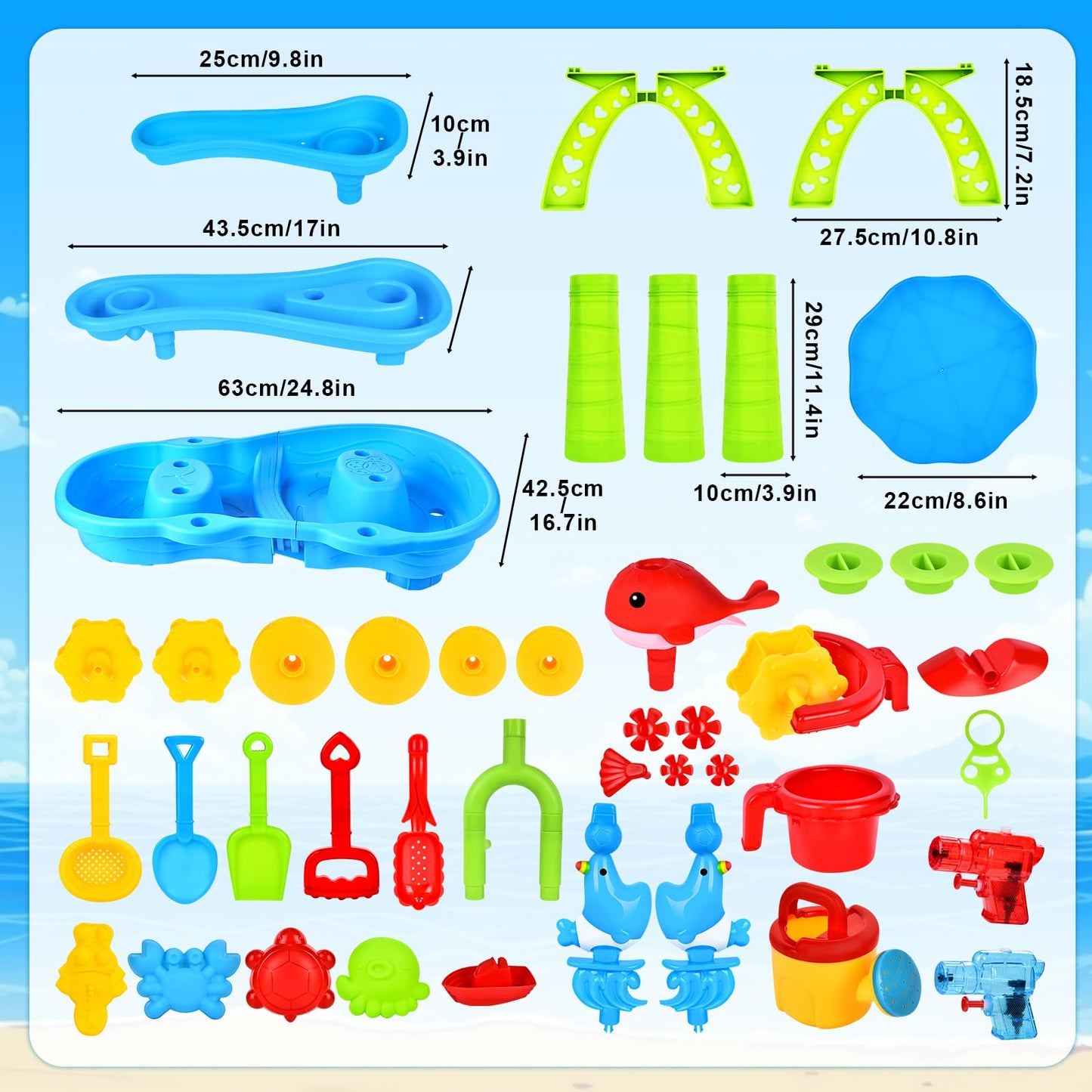 JONRRYIN Sand Water Table for Toddlers, 3-Tier Kids Sand Water Table Toy, Water Play Table Outdoor Beach Toy, Large Play Table Summer Water Toy for Boys Girls 3 4 5 6 7 Year
