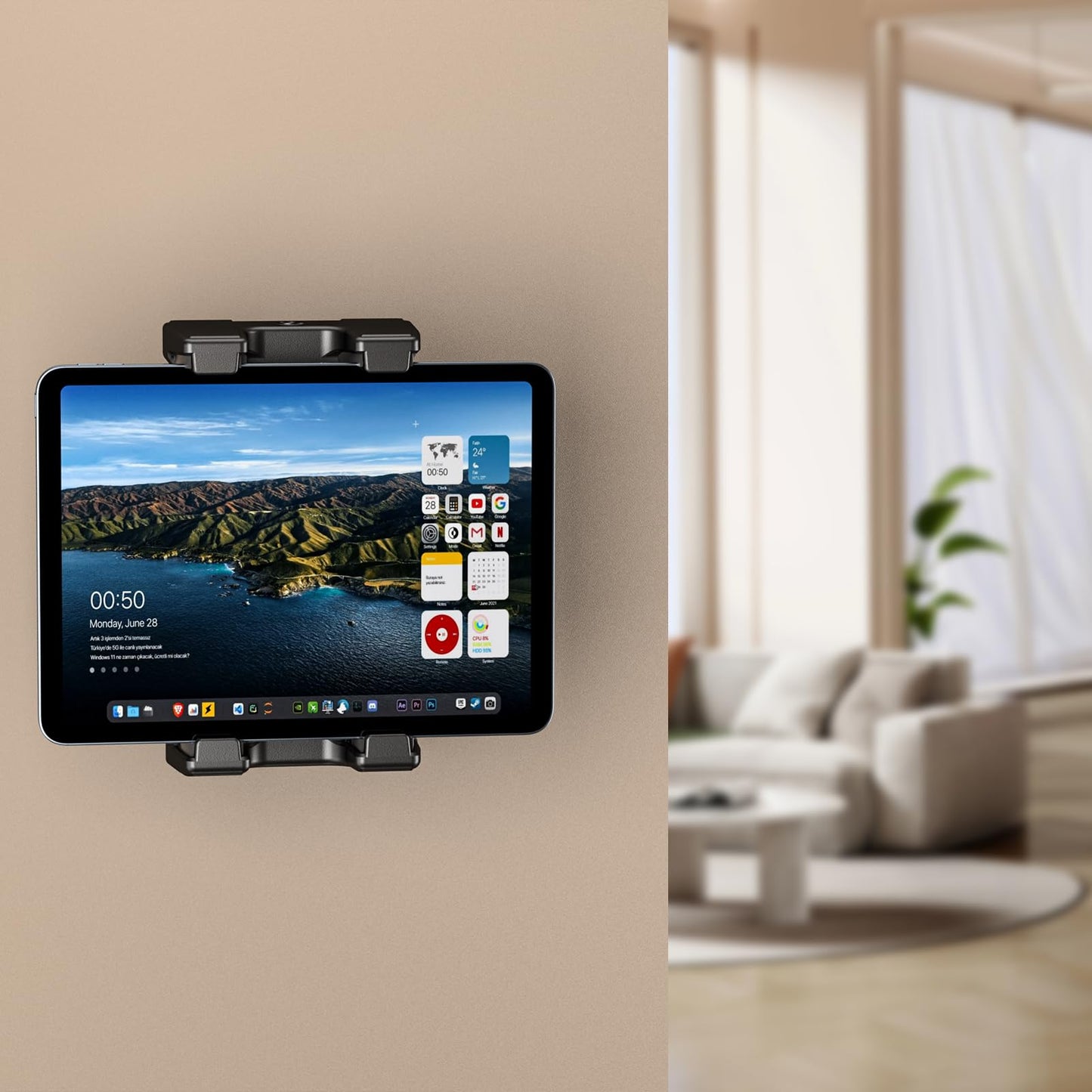 OHLPRO Tablet Wall Mount with 360° Rotation, Universal iPad Wall Mount with Expandable Clip, Tablet Holder for (4.7-13'') iPad Pro, Mini, Air, iPhone, Kindle, Galaxy Tab, Kitchen, Bathroom