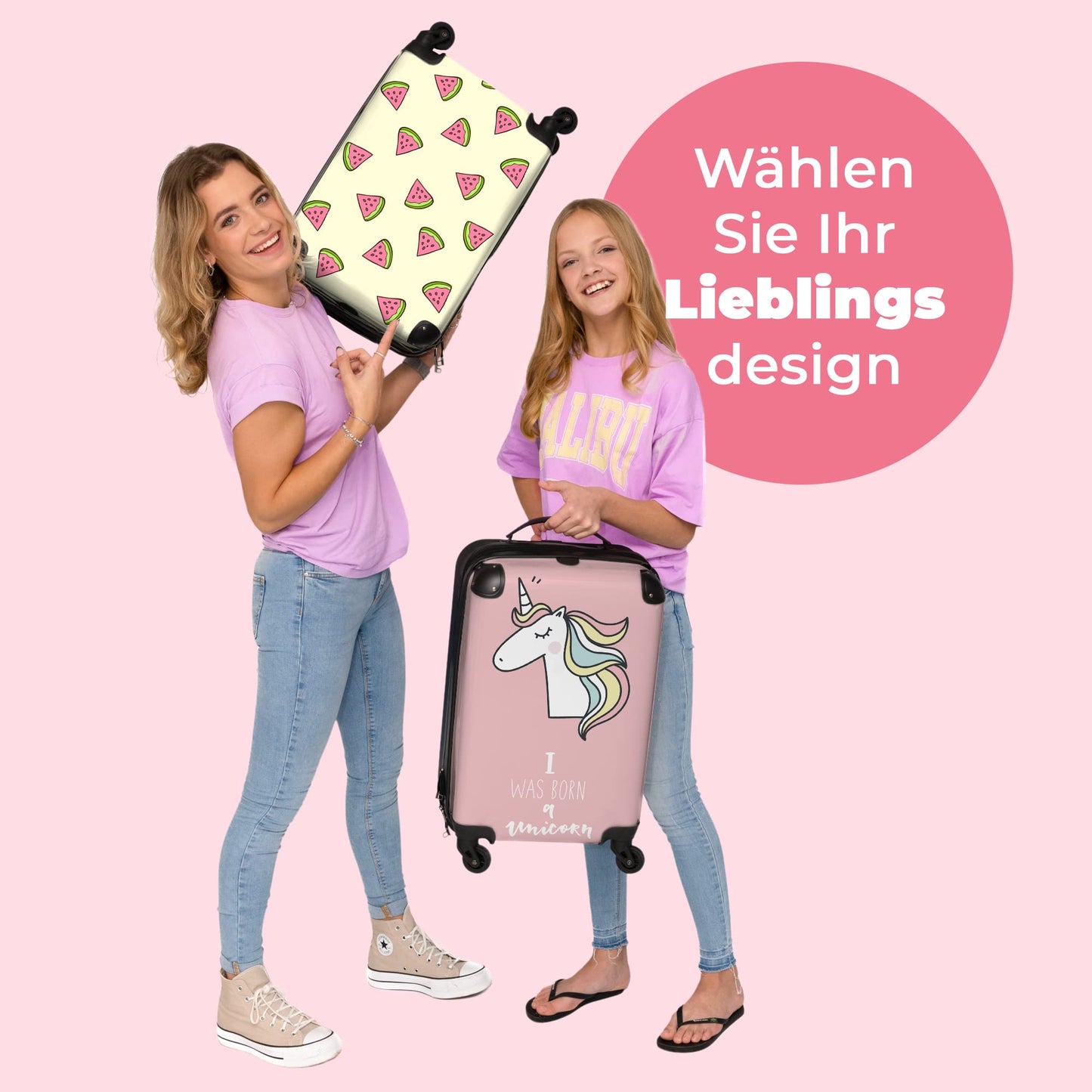 NoBoringSuitcases.com® Carry-On Suitcase for Kids - Girls' Suitcase, Travel Suitcase for Kids, Lightweight, 4 Wheels, with Unicorn Design, Combination Lock, UV-Resistant, 55cm-35cm-20cm
