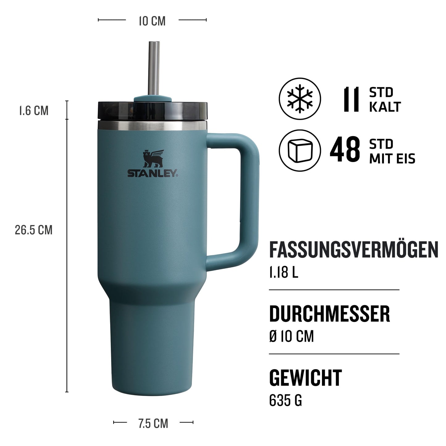 Stanley Quencher H2.0 Flowstate Bottle With Straw 1.2L - Keeps drinks cold for 11 hours - 48 hours ice cold - Dishwasher safe - BPA free - Drinking cup - Blue Spruce