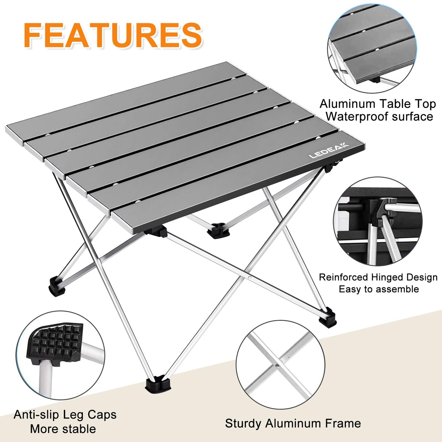 Ledeak Portable Folding Table, Aluminum Camping Table Ultra Light with Bag, Easy to Carry, Foldable Table Perfect for Camping Picnic Cooking Garden Hiking Travel (Gray, Small)