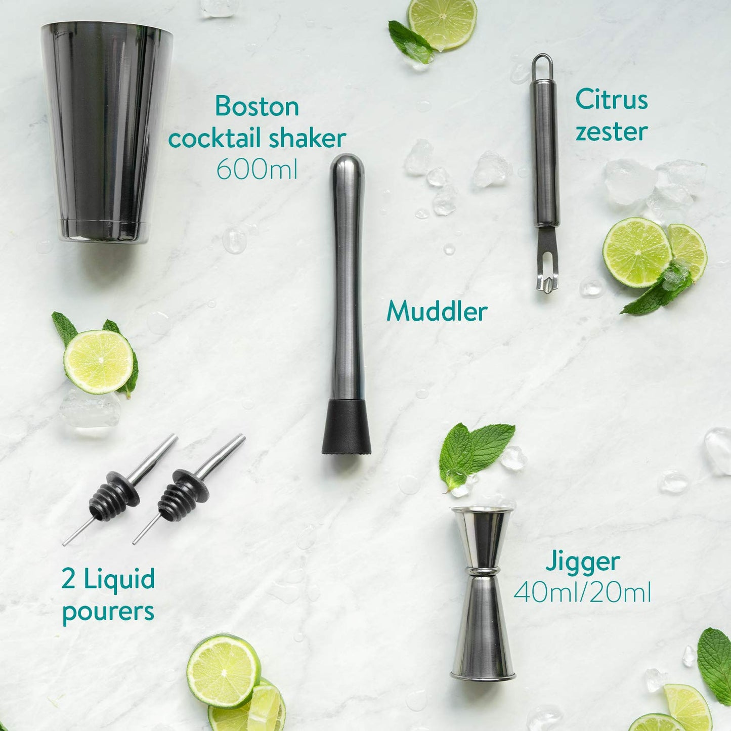 Navaris Cocktail Set Cocktail Shaker Mixer - 11-piece mixer set - accessories for cocktails like a pro - bar tools including recipe book