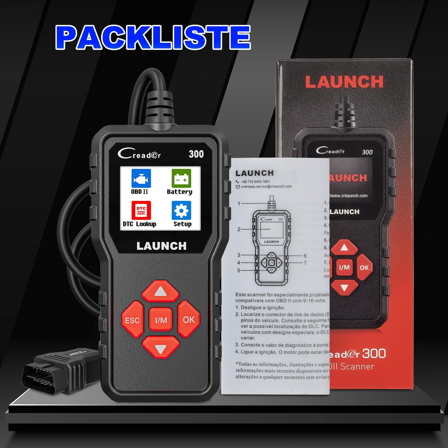 OBD2 diagnostic device for car LAUNCH CR300 Scanner for all vehicles, European diagnostic scan tool after 2000, A car diagnostic device in German for BMW VW Mercedes Audi All OBDII vehicles.