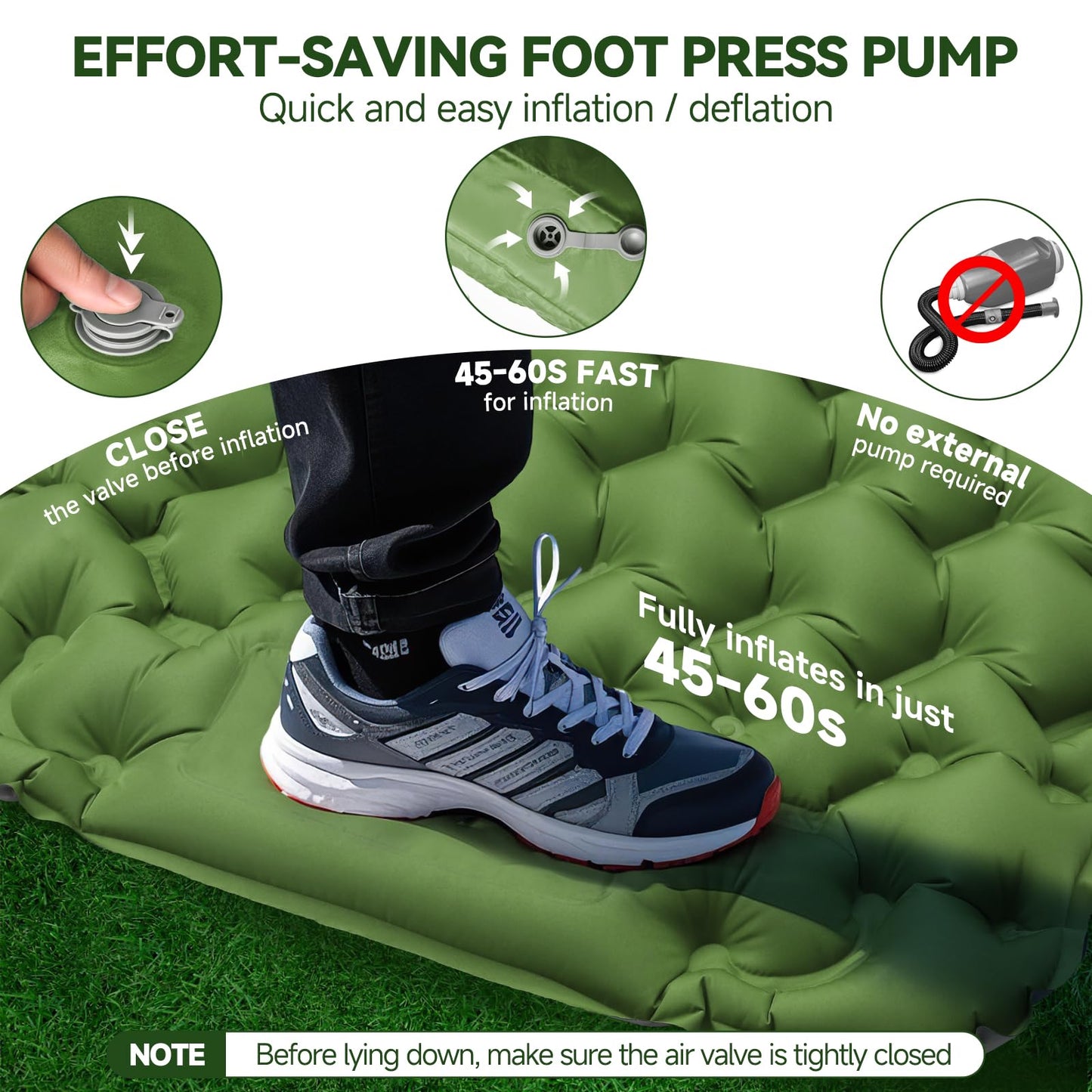 Self-inflating sleeping pad camping air mattress 200 * 68CM Ultra-light camping mat with pillow Portable air cell mat Waterproof sleeping mat for outdoor, hiking, tent, beach