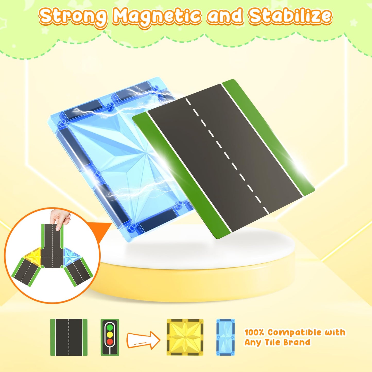 Perbabe Magnetic Building Blocks, 72 Piece Magnets Kids Stronger Magnetic Building Blocks, Magnetic Tiles City Streets Set with 2 Cars Magnetic Game for 3 4 5 6 7 8 Years Preschool Learning