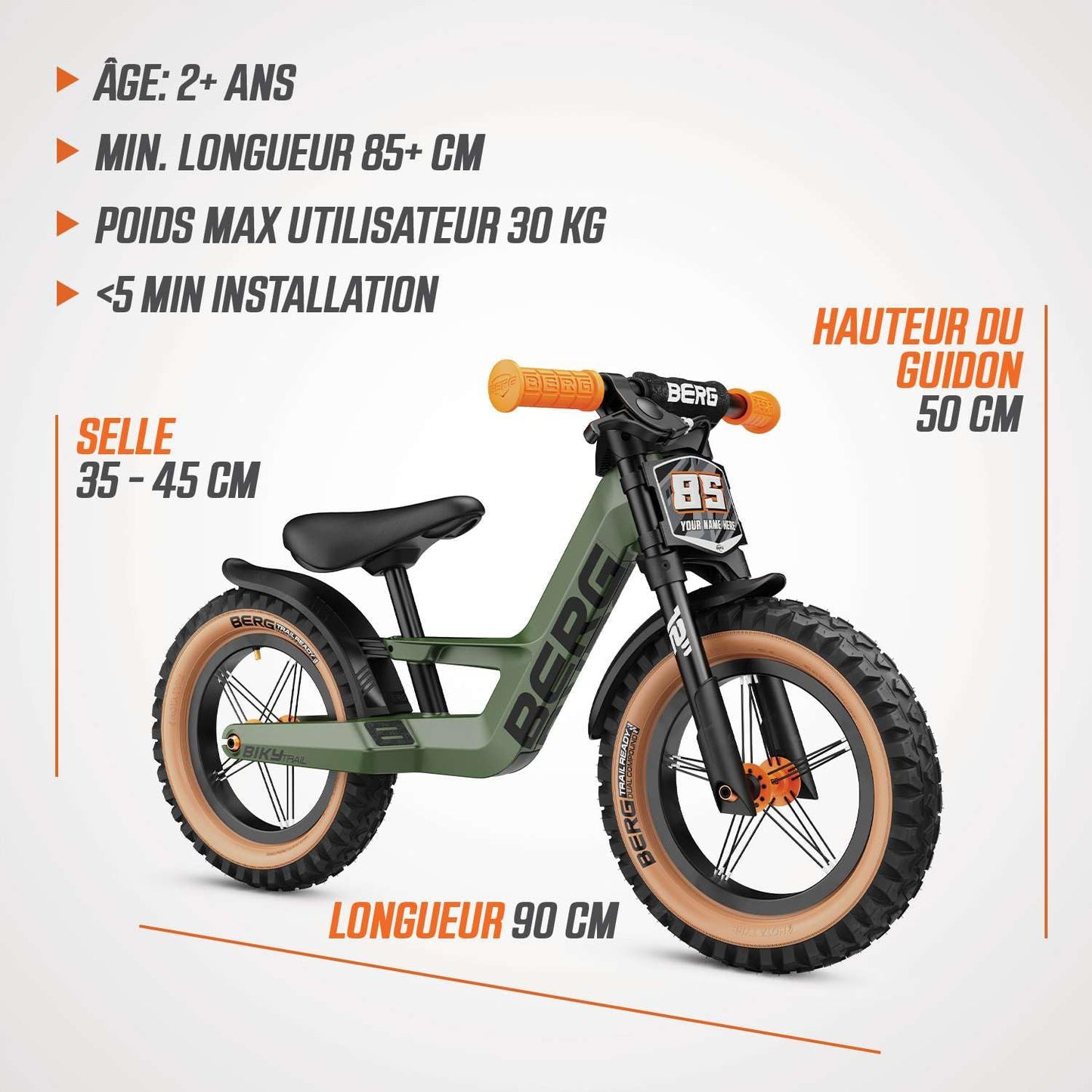 Mountain Biky Trail balance bike with hand brake for ages 2 and up, air tires, magnesium frame, 12 inch, kids bike for boys and girls, adjustable saddle height.