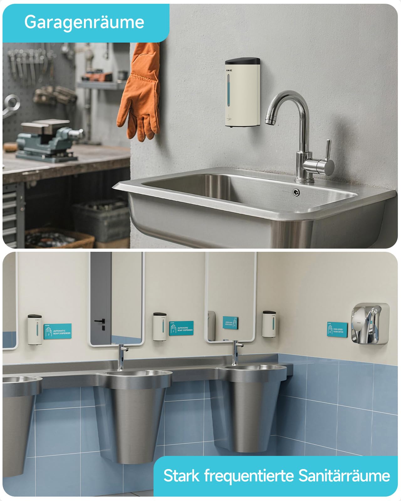 AIKE AK1205E Automatic Soap Dispenser Wall Mount, Commercial Large Capacity Stainless Steel Liquid Dispenser for Dining Room and Bathroom.