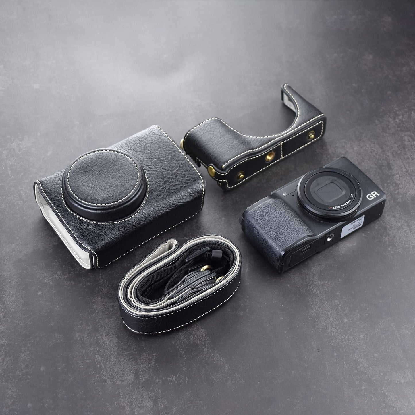 Rieibi GR II bag vintage PU leather camera case for GR II GRII GR2 DSLR camera protective cover with strap black, black, retro style