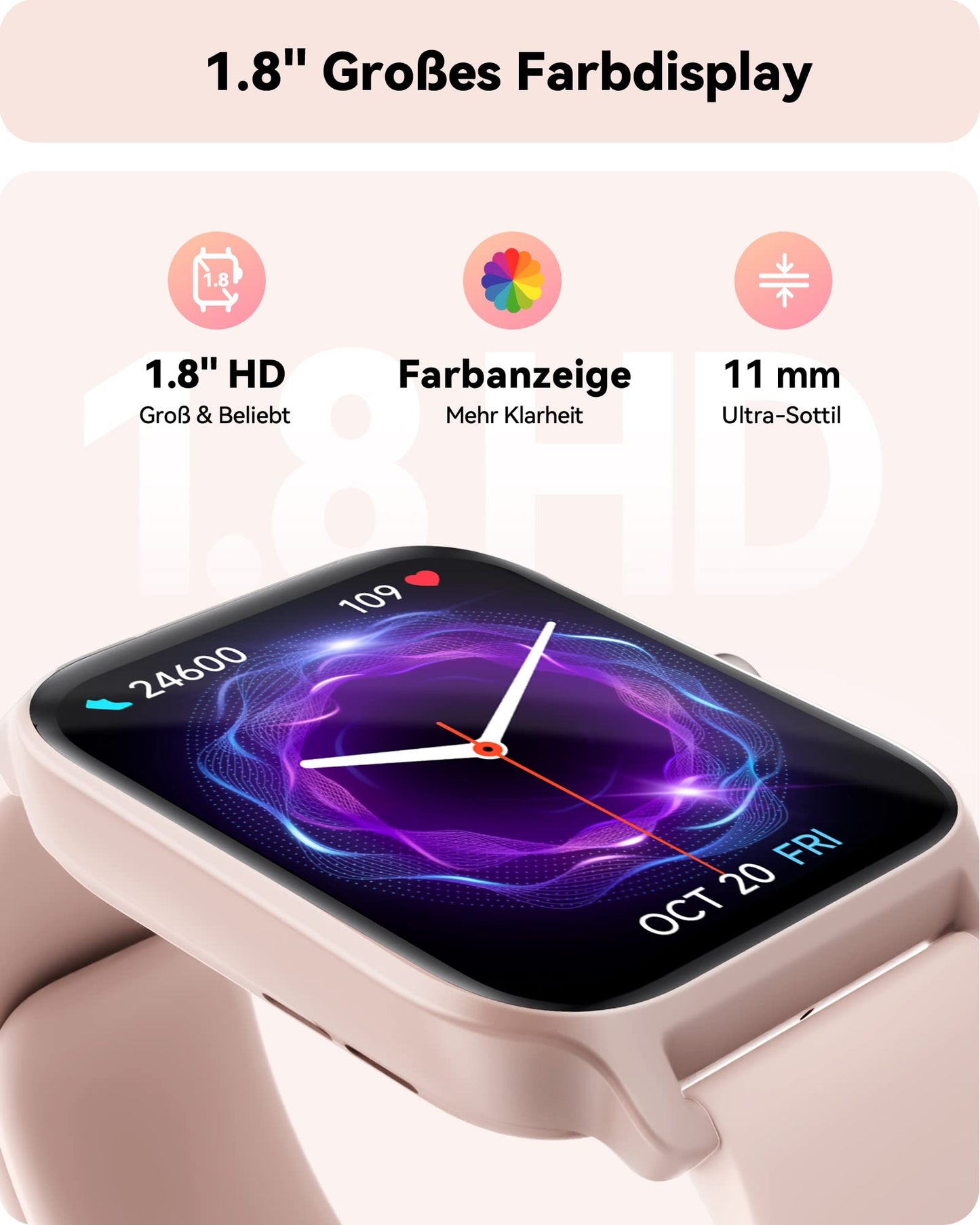 Women's smartwatch with phone function, 1.8" fitness watch for women with Alexa integrated heart rate/sleep/SpO2 monitor, pedometer watch for women with IP68 waterproof rating, 100+ sports modes, compatible with Android & IOS.