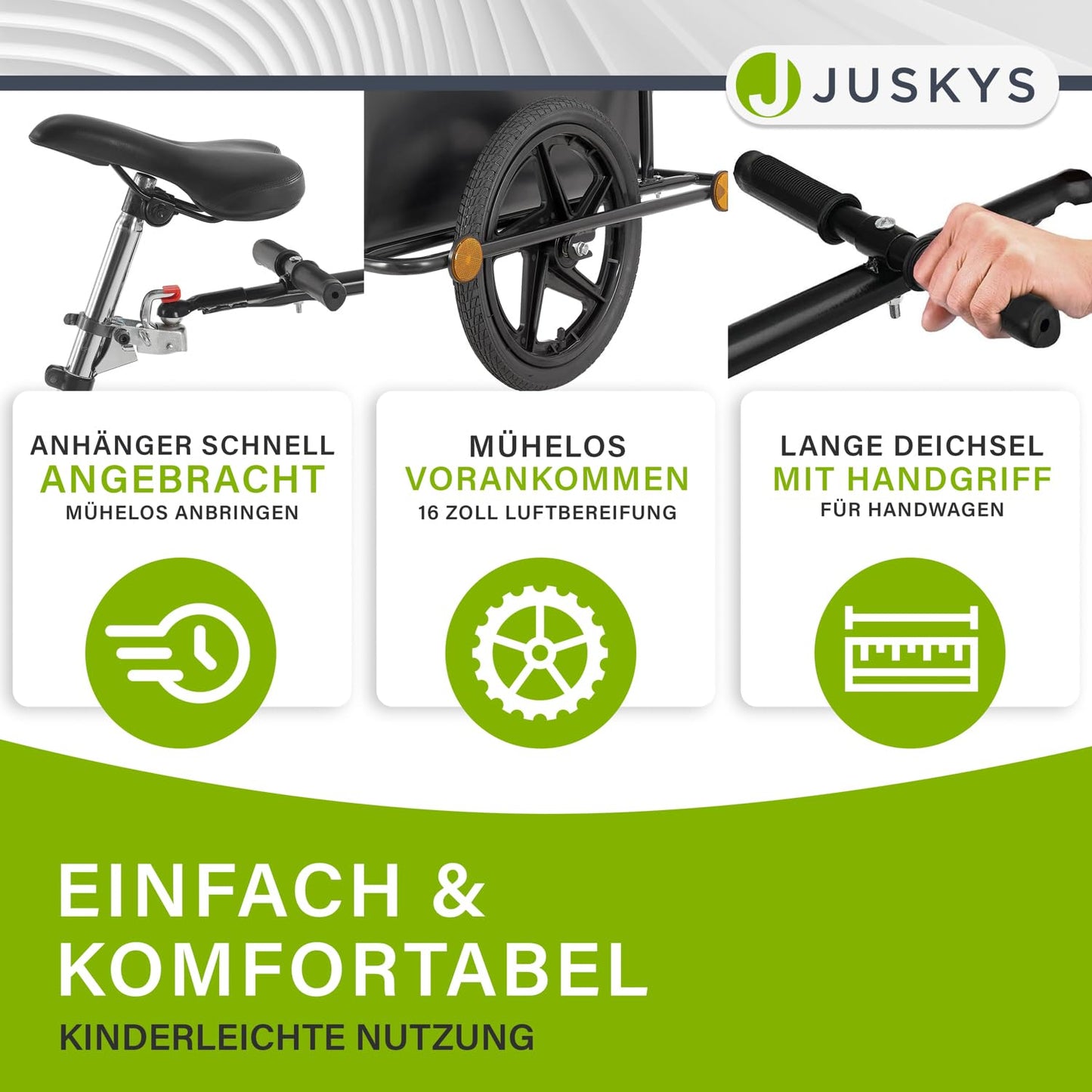 Juskys Bike Trailer 90 liters - Cargo trailer with hitch, drawbar - Trailer for bicycle 40/80 kg payload - Transport trailer with protective cover.